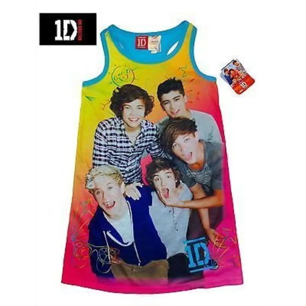 NWT 7/8 Vintage ONE DIRECTION PAJAMA GOWN PINK BLUE, NIALL, HARRY LOUIS 1D NEW